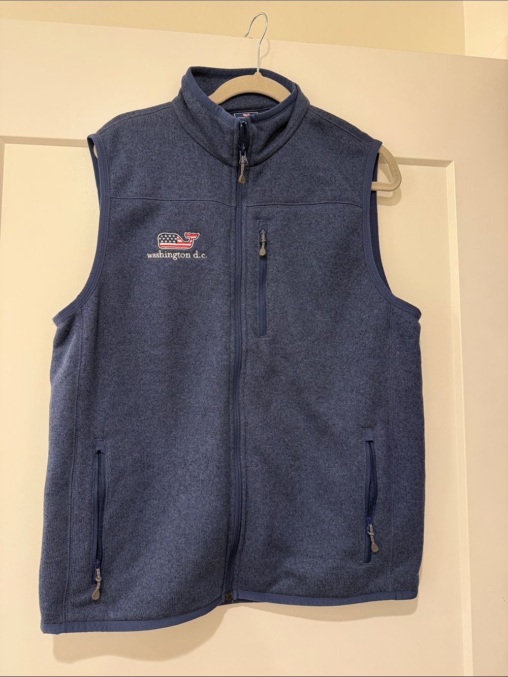 Vineyard Vines Navy Fleece Vest with Washington D.C. Whale